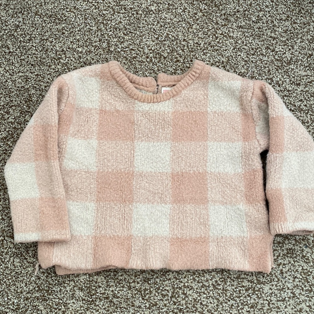 Pink & cream gingham sweater 12-18 months
